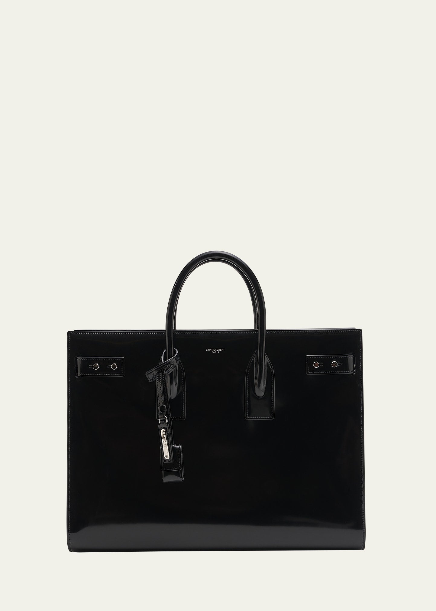 Saint Laurent Men's Thin Large Patent Leather Tote Bag