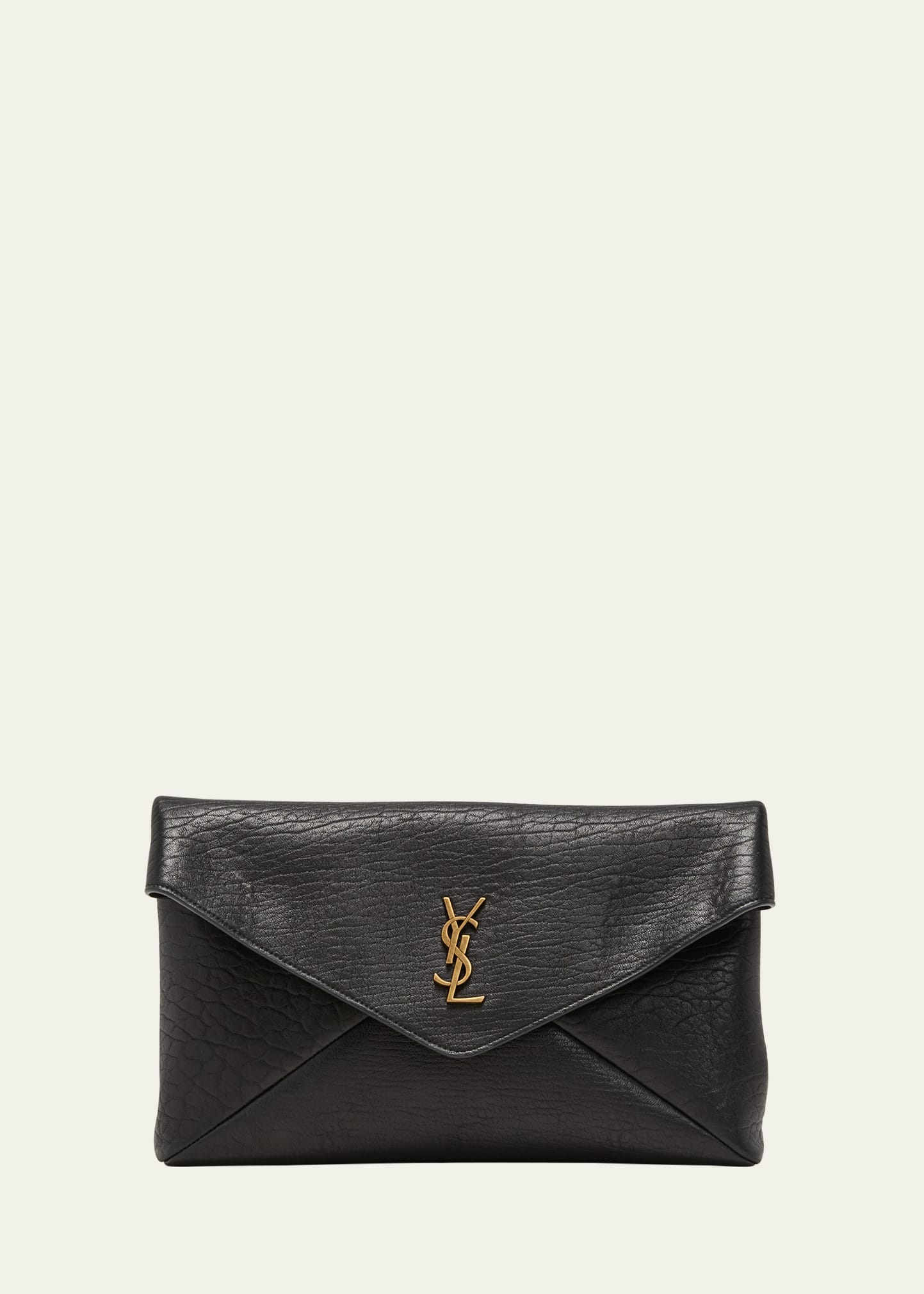 Saint Laurent Large YSL Envelope Pouch Clutch Bag in Leather