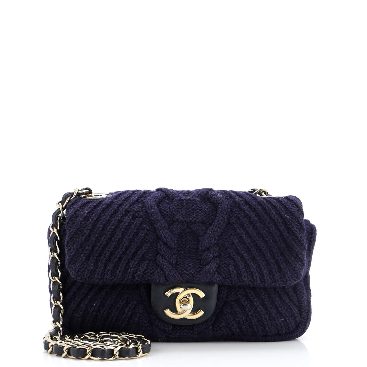 Chanel CHANEL Paris-Hamburg Flap Bag Cable Knit Fabric with Calfskin Small