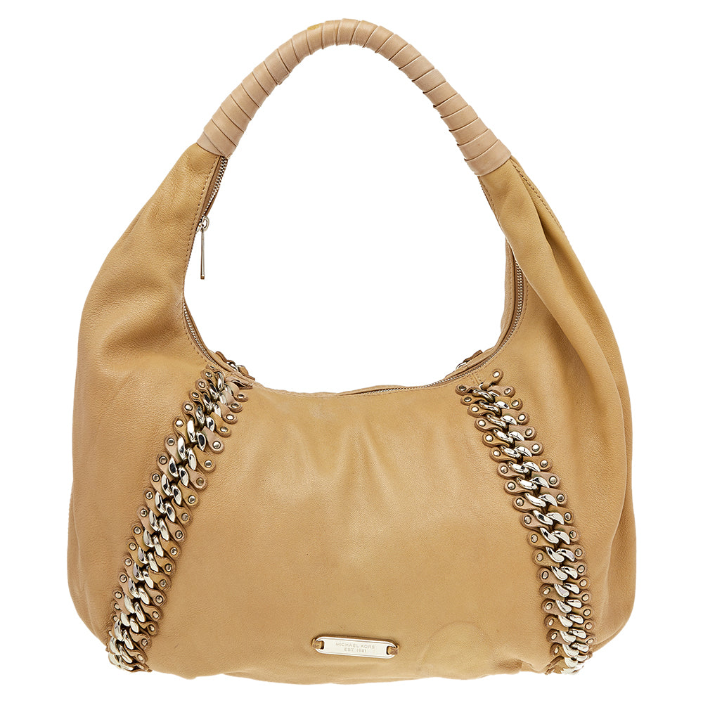 Michael Kors Beige Leather ID Chain Hobo