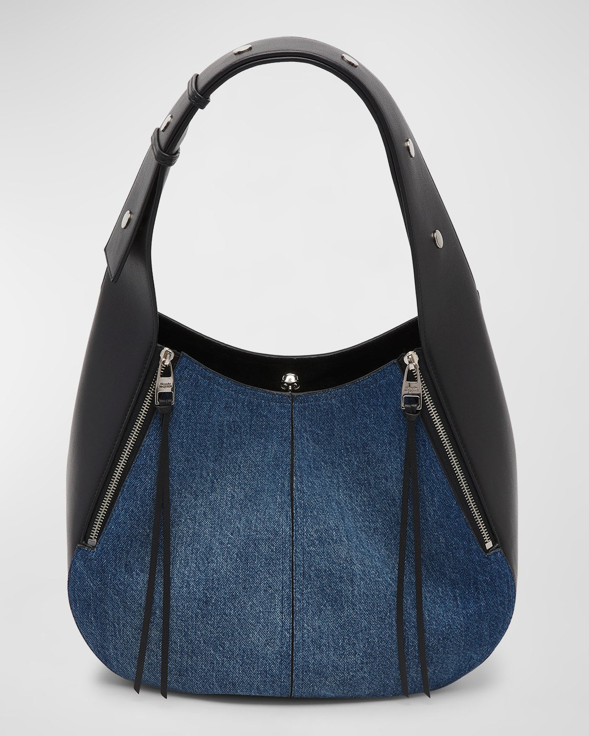 Alexander Mcqueen Skull Biker Denim Hobo Bag