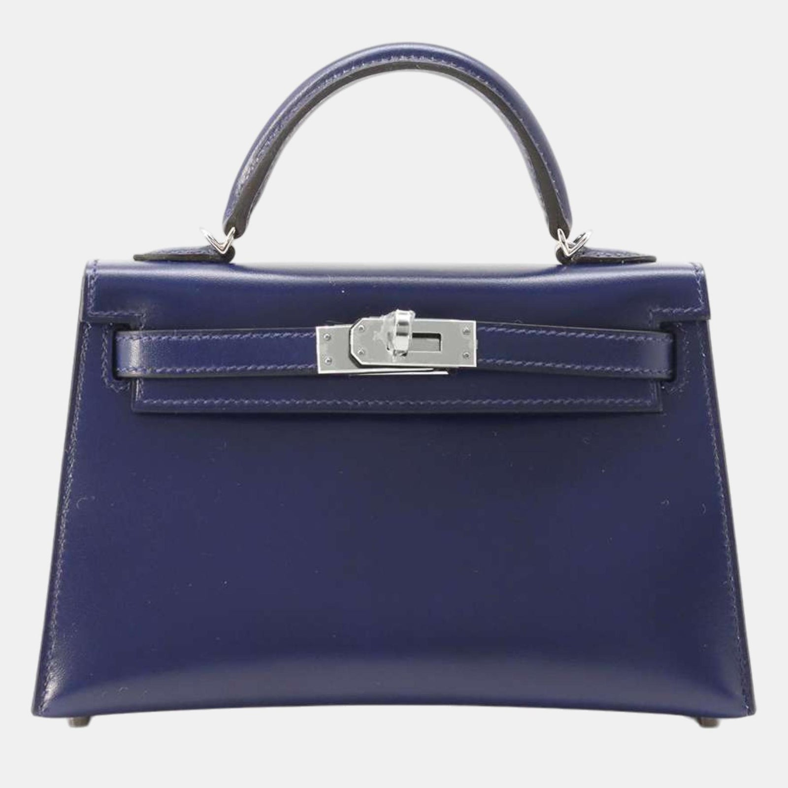 Herm?s Blue Saphir Box Calf Leather Mini Kelly II Sellier Top Handle Bag