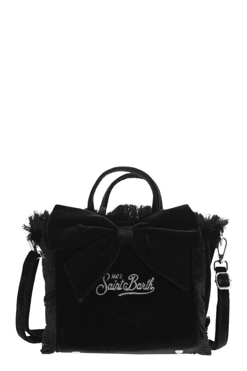 Mc2 Saint Barth Mini Vanity Bag With Bow And Embroidered Logo in Black | VAMI007
