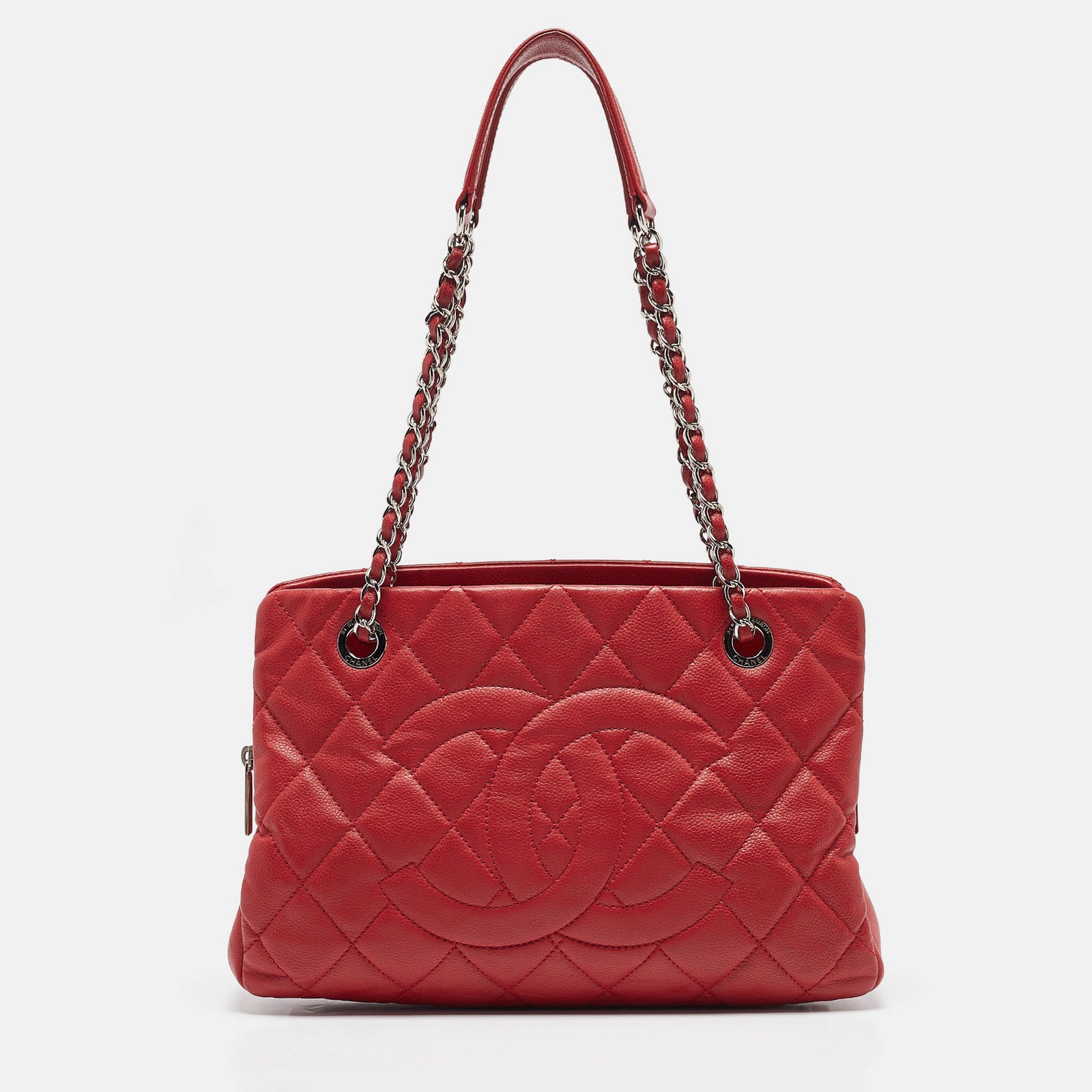 Chanel Rote Shopper-Tasche aus gestepptem Kaviarleder