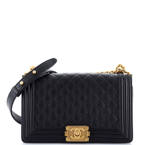 CHANEL Boy Flap Bag Quilted Caviar Old Medium
