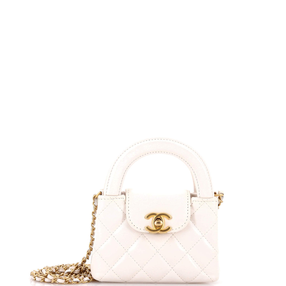 Chanel CHANEL Kelly Top Handle Shopping Bag Quilted Shiny Aged Calfskin Nano