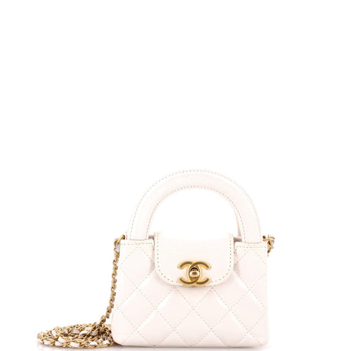 CHANEL Kelly Top Handle Shopping Bag Quilted Shiny Aged Calfskin Nano