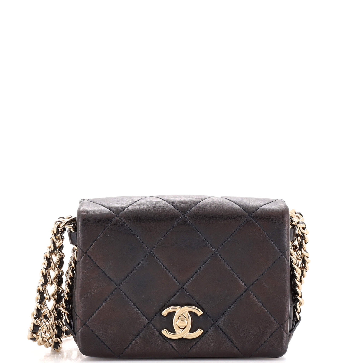 Chanel CHANEL CC Triple Chain Full Flap Bag Quilted Lambskin Mini