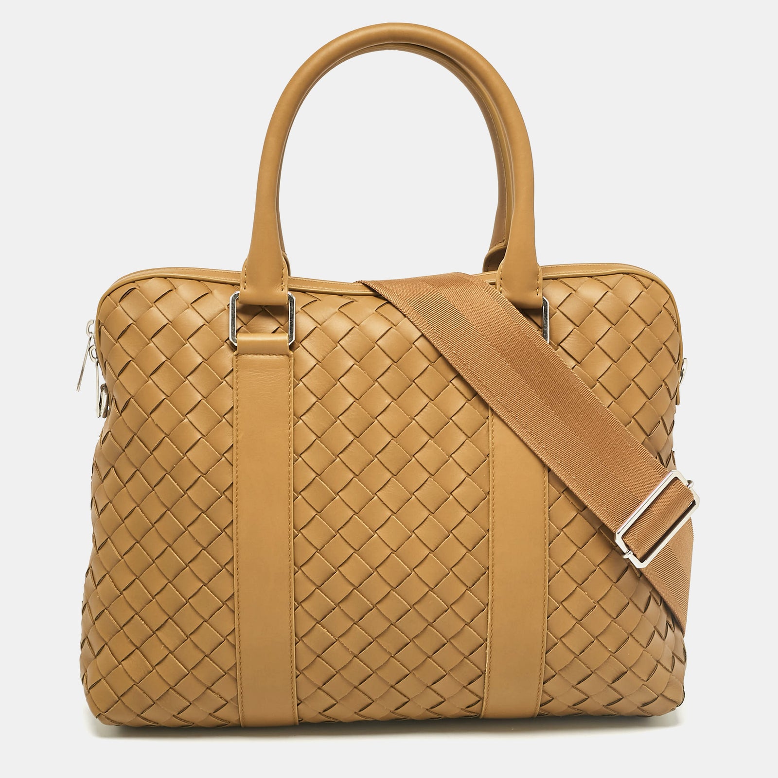 Bottega Veneta Tan Intrecciato Leather Slim Briefcase