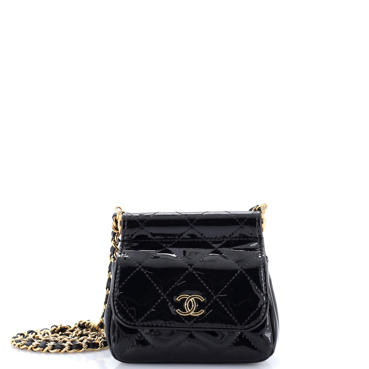 Chanel CHANEL CC Frame Flap Clutch with Chain Quilted Patent