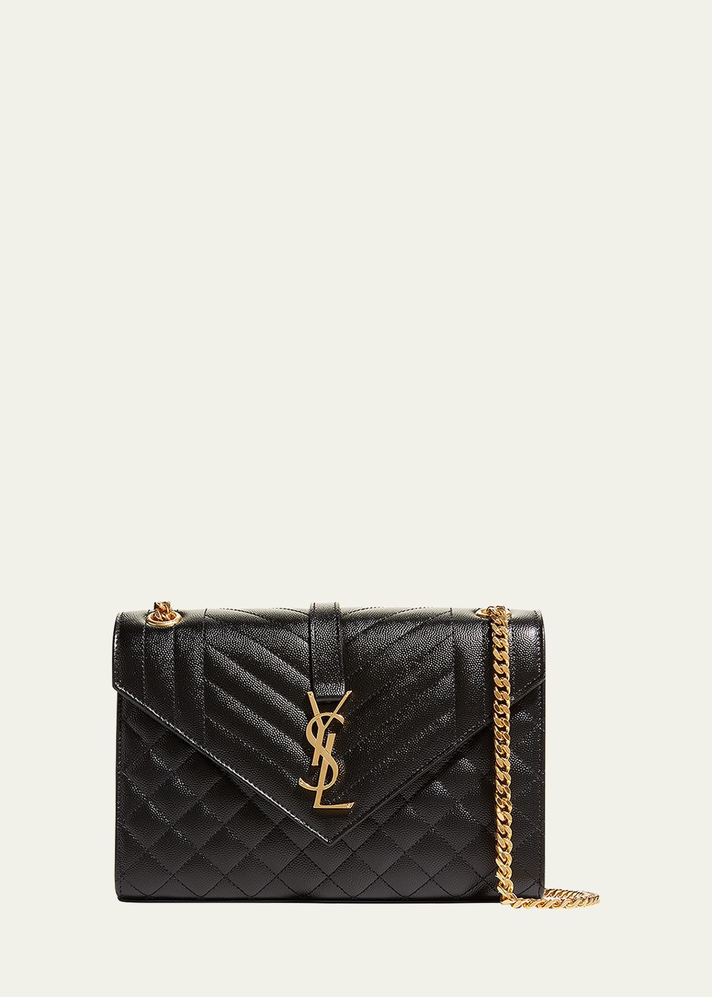 Saint Laurent Envelope Triquilt Medium YSL Shoulder Bag in Grained Leather