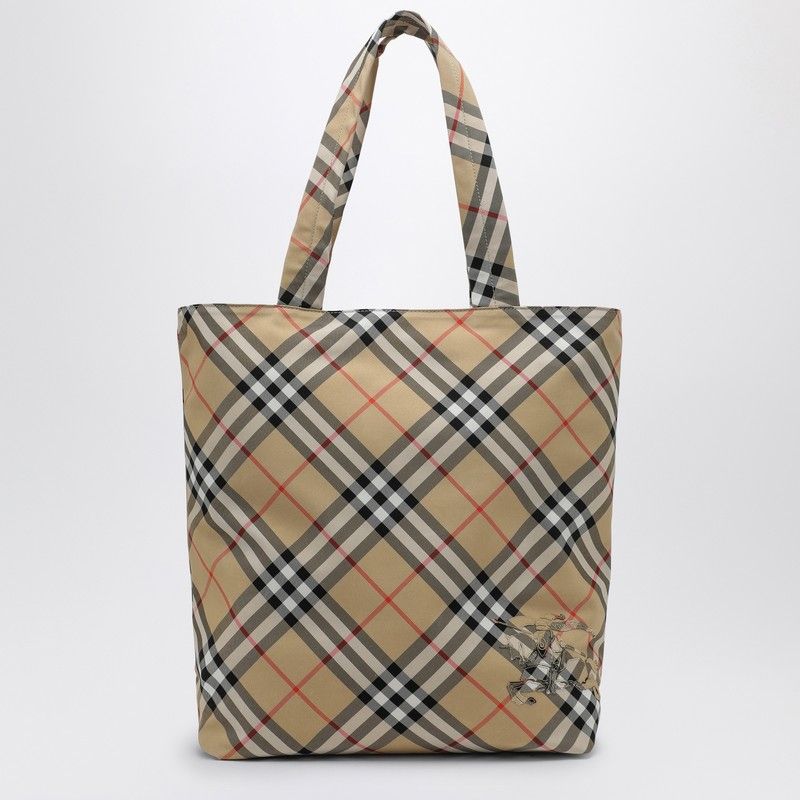 Burberry Men's Check Sand Small Tote Bag in Beige | 8097716158564