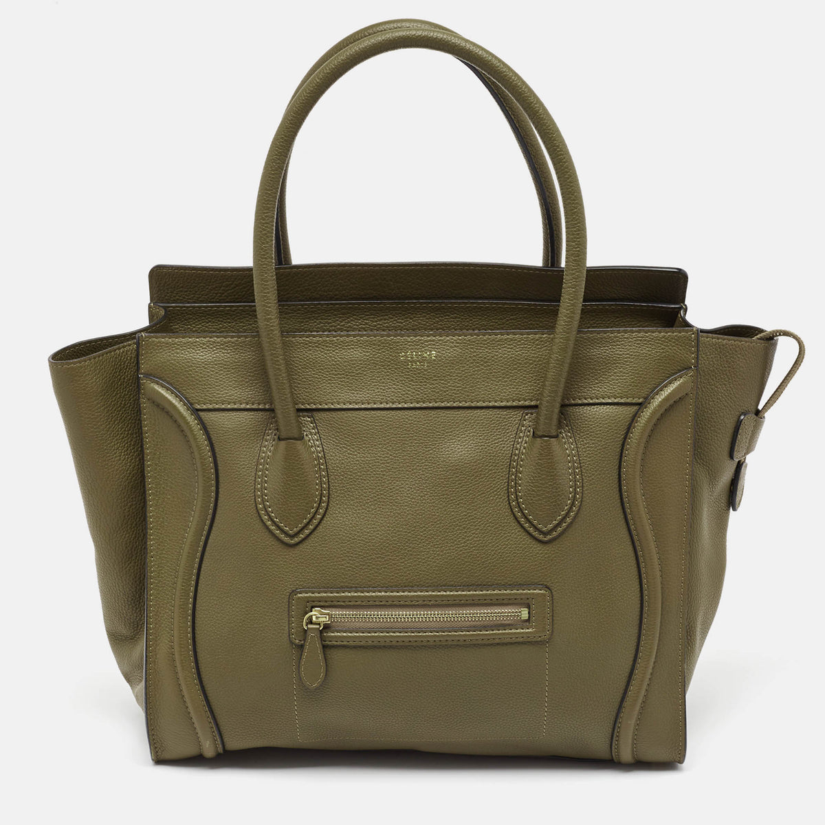 Celine Olive Green Leather Shoulder Luggage Tote