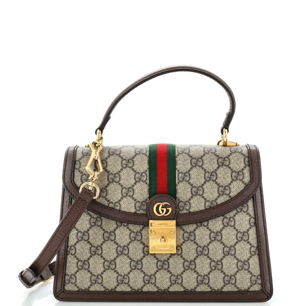 GUCCI Ophidia Flap Top Handle Bag GG Coated Canvas Small