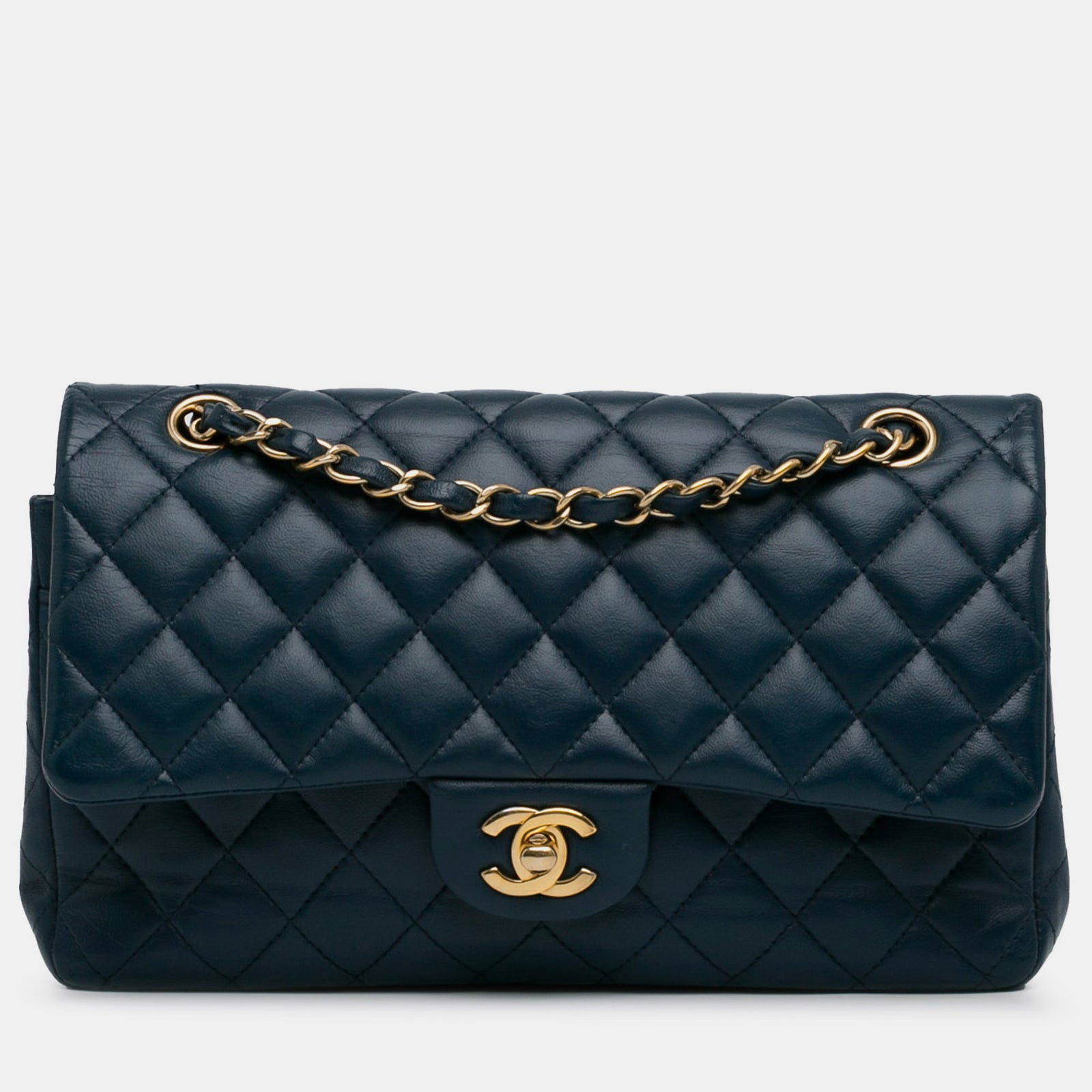 Chanel Sac à rabat double classique en cuir d'agneau de taille moyenne