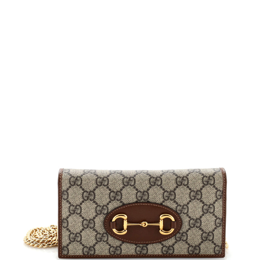 GUCCI Horsebit 1955 Chain Wallet GG Coated Canvas