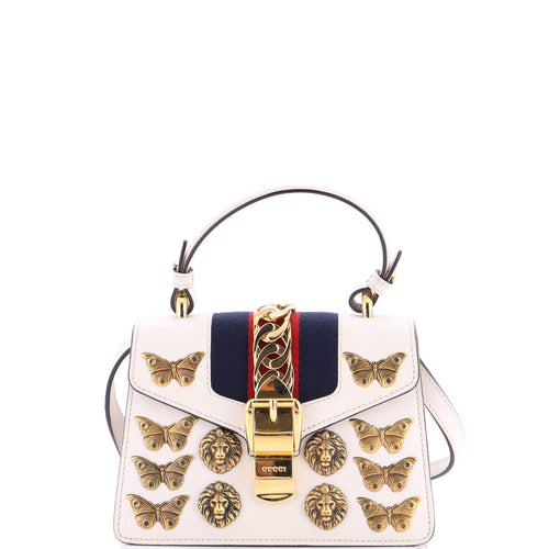 GUCCI Sylvie Top Handle Bag Embellished Leather Mini