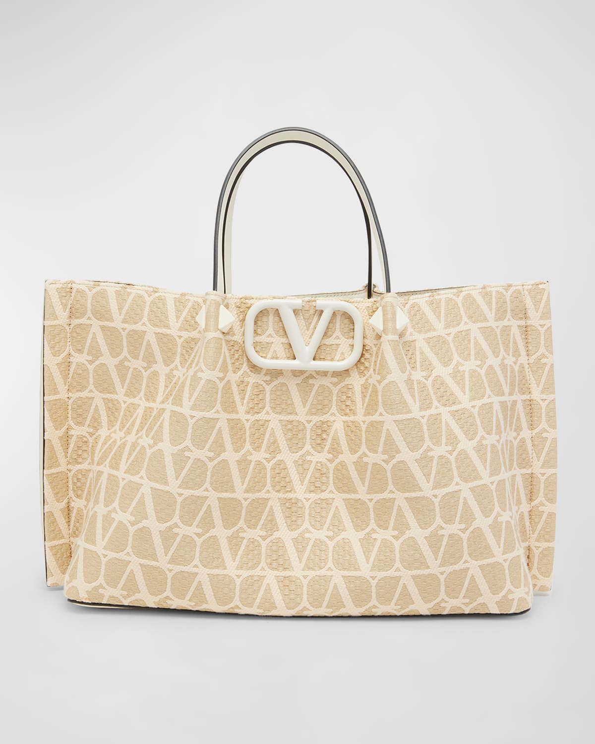 Valentino Medium VLOGO Iconographe Raffia Tote Bag
