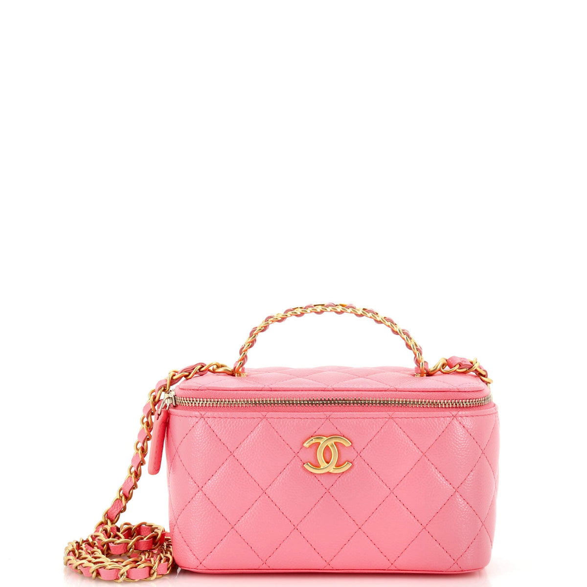 Chanel CHANEL Pick Me Up Logo Handle Vanity Case with Chain Quilted Caviar Small