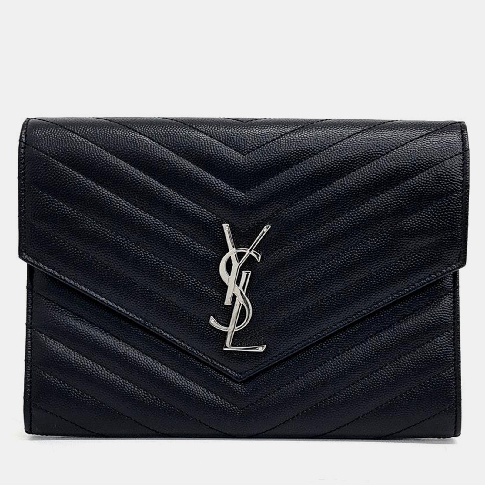 Saint Laurent Paris Saint Laurent Black Leather Monogram Envelope Clutch