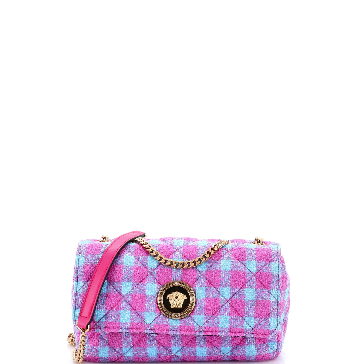 Versace VERSACE Medusa Icon Chain Flap Bag Quilted Tweed East West