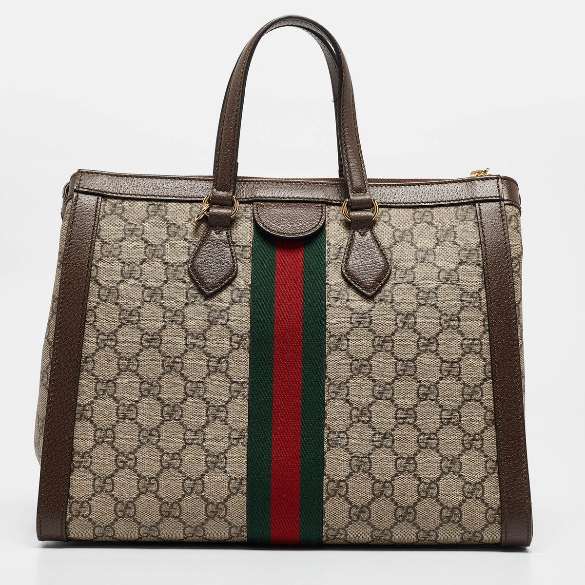 Gucci Beige/Brown GG Supreme Canvas and Leather Medium Ophidia Tote