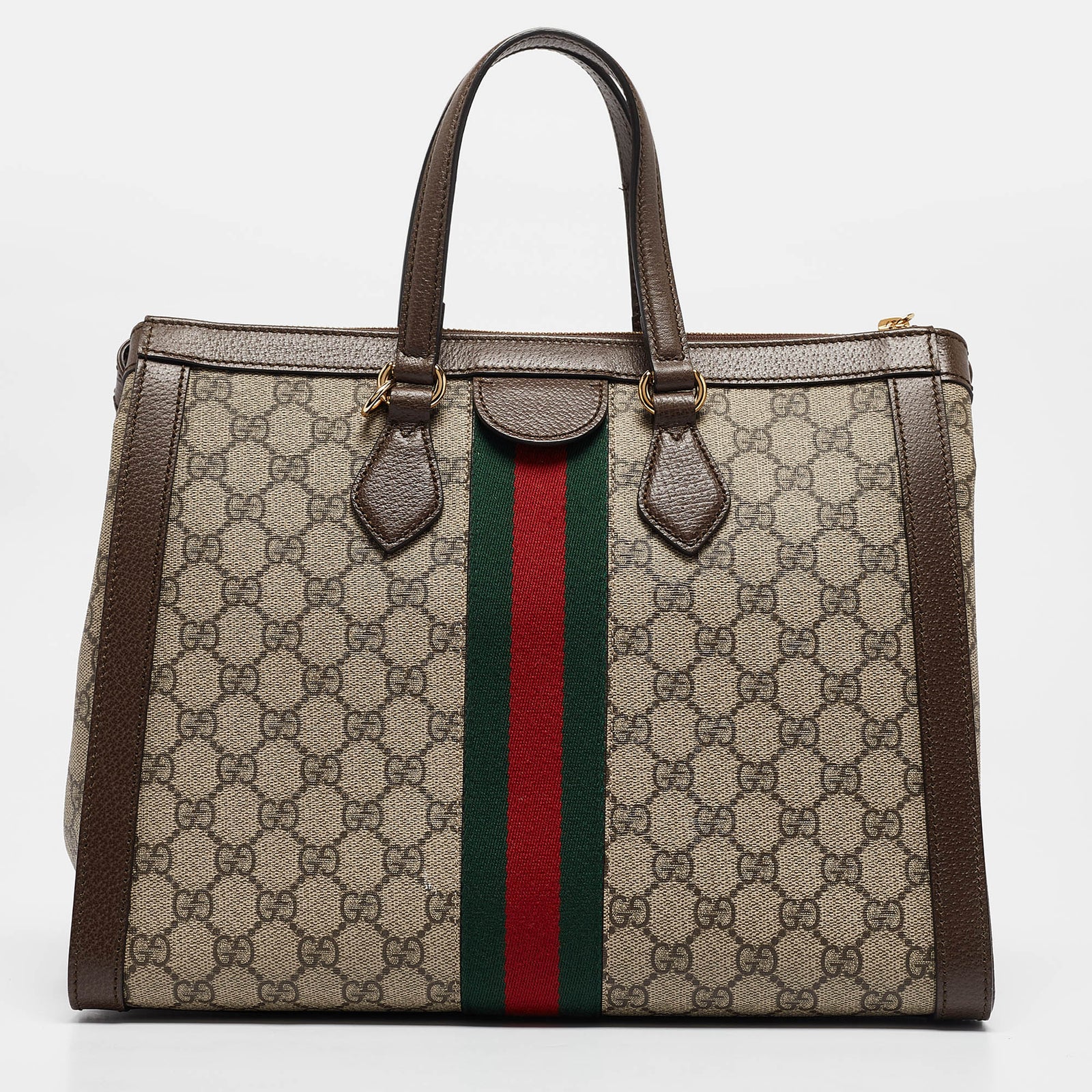 Gucci Sac fourre-tout Ophidia de taille moyenne en toile et cuir GG Supreme beige/marron