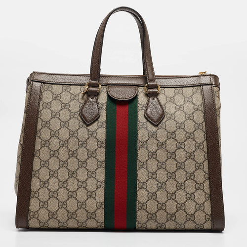 Beige/Brown GG Supreme Canvas and Leather Medium Ophidia Tote