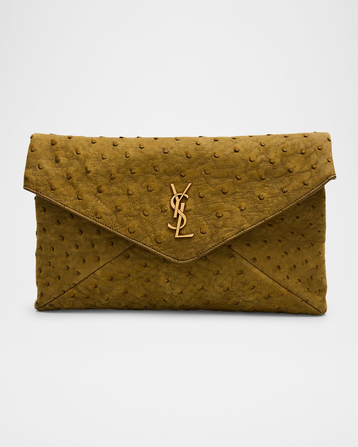 Saint Laurent Large YSL Envelope Clutch Bag in Ostrich Nubuck