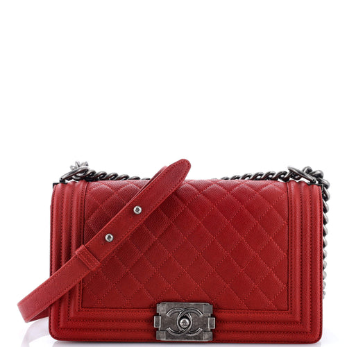 CHANEL Boy Flap Bag Quilted Caviar Old Medium