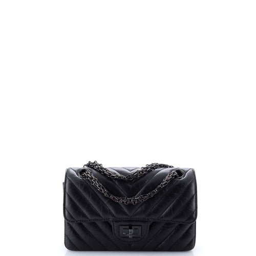 CHANEL So Black Reissue 2.55 Flap Bag Chevron Aged Calfskin Mini