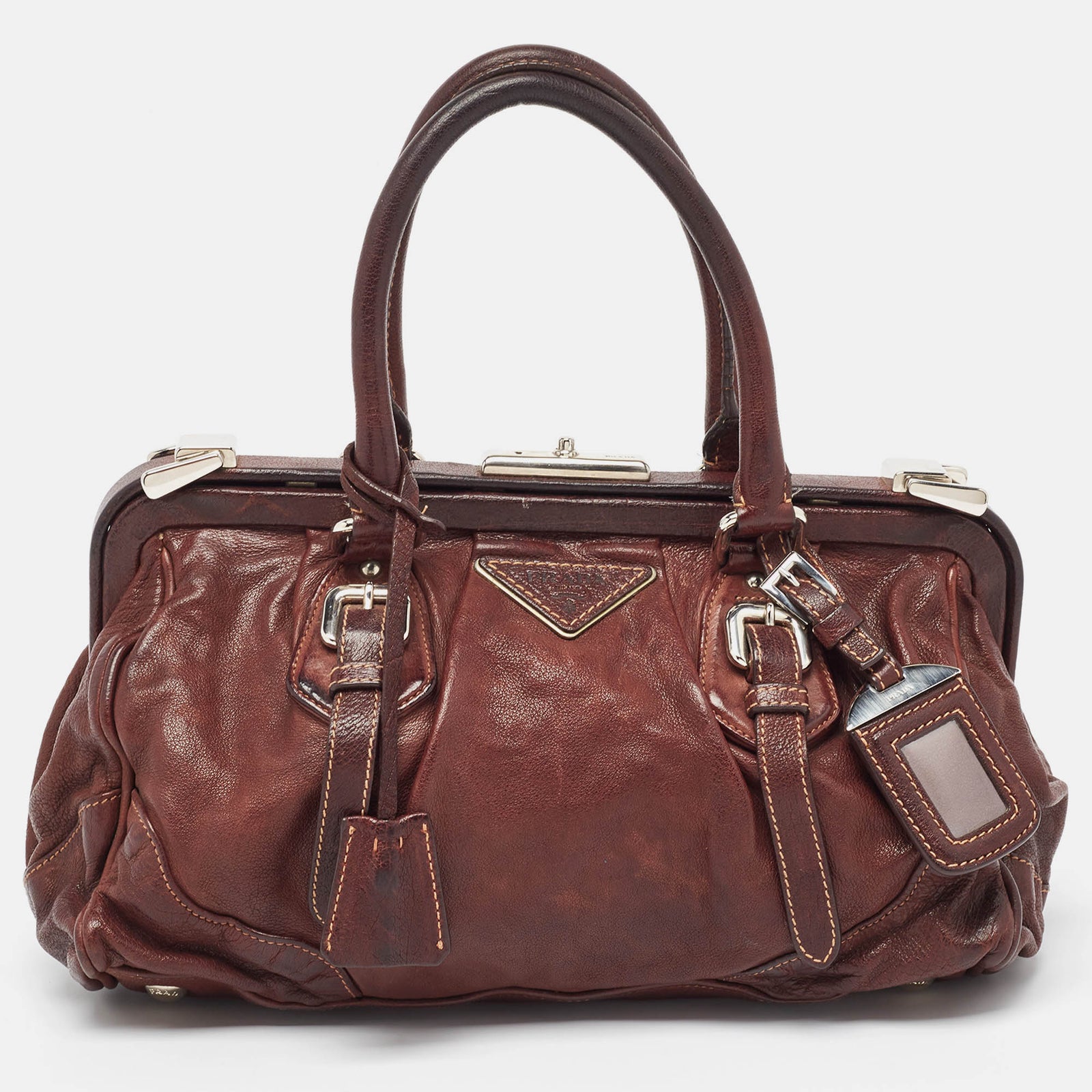 Prada Dark Brown Leather Frame Satchel