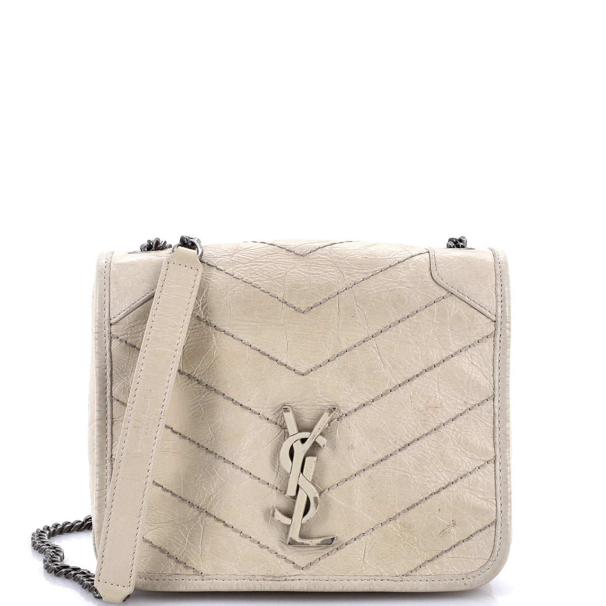 Saint Laurent Niki Chain Wallet Matelasse Chevron Leather