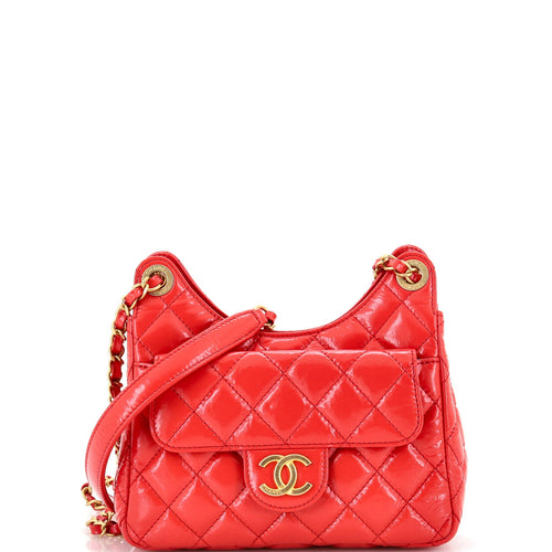 CHANEL Wavy CC Hobo Quilted Crumpled Calfskin Small