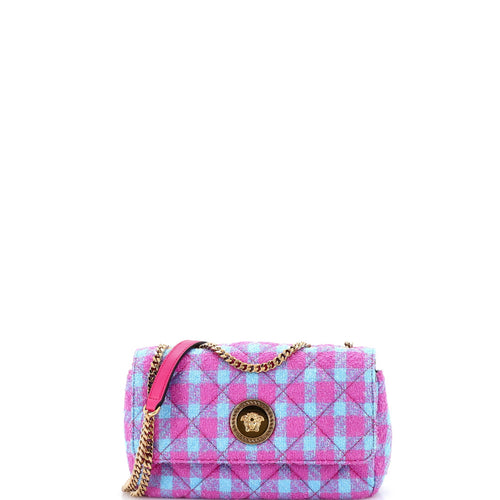 VERSACE Medusa Icon Chain Flap Bag Quilted Tweed East West
