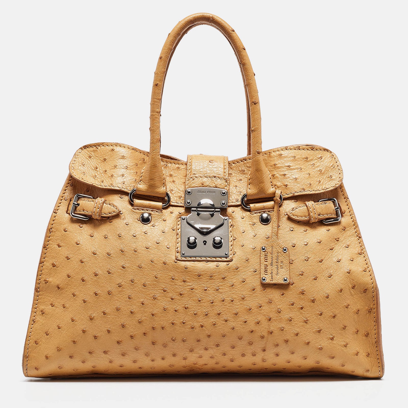 Miu Miu Tan Ostrich Leather Special Edition 07/8 Tote