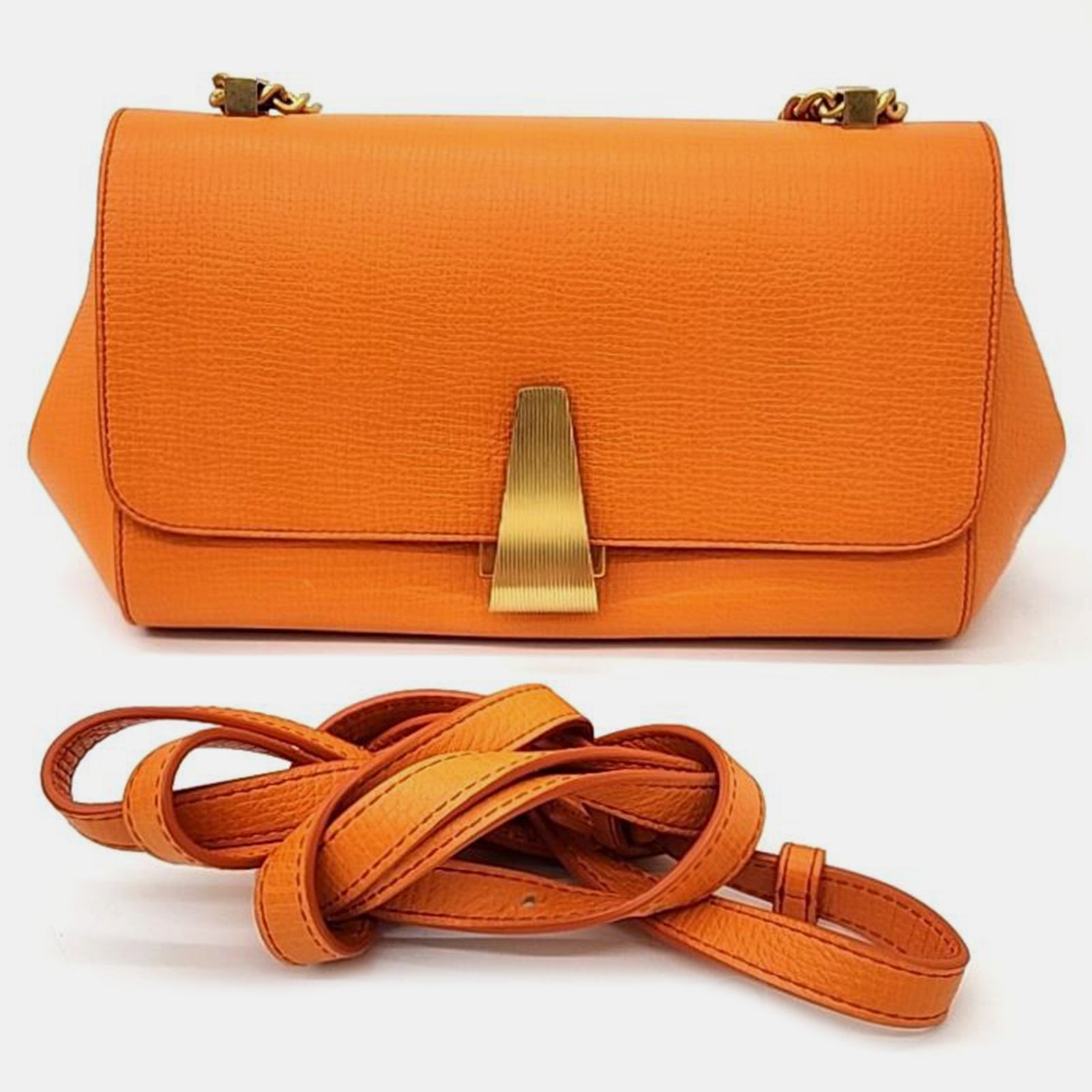 Bottega Veneta Orange Leather Medium BV Angle Shoulder Bag