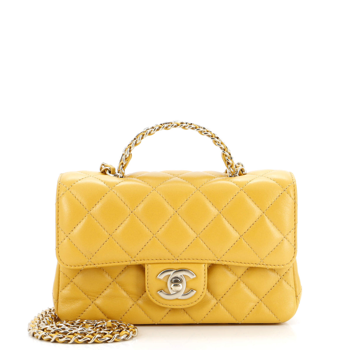 Chanel CHANEL Crystal Chain Flap Top Handle Bag Quilted Lambskin Mini