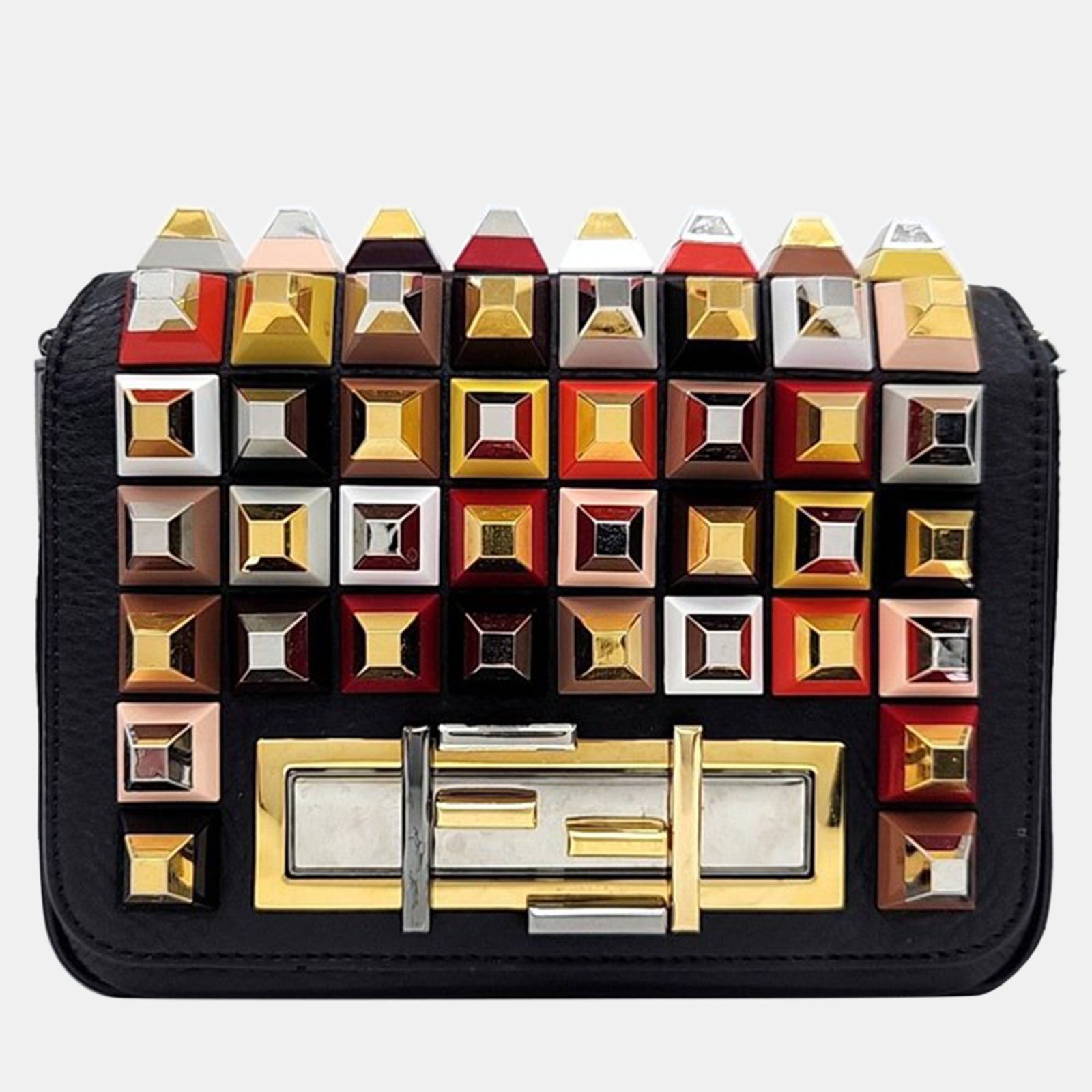 Fendi Black/Multicolor Leather Rainbow Stud 3Baguette Shoulder Bag