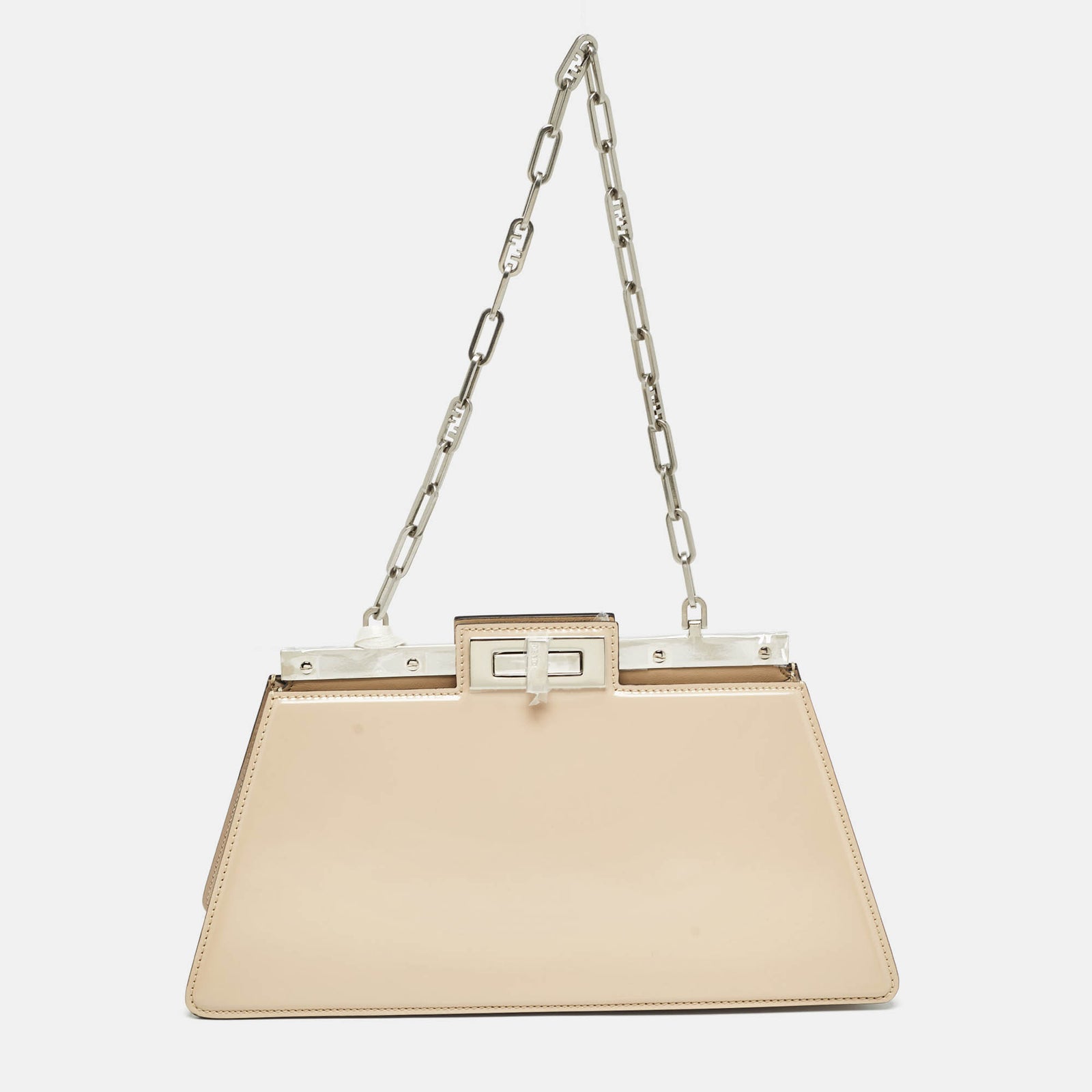 Fendi Beige Patent Leather Medium Peekaboo Cut Bag