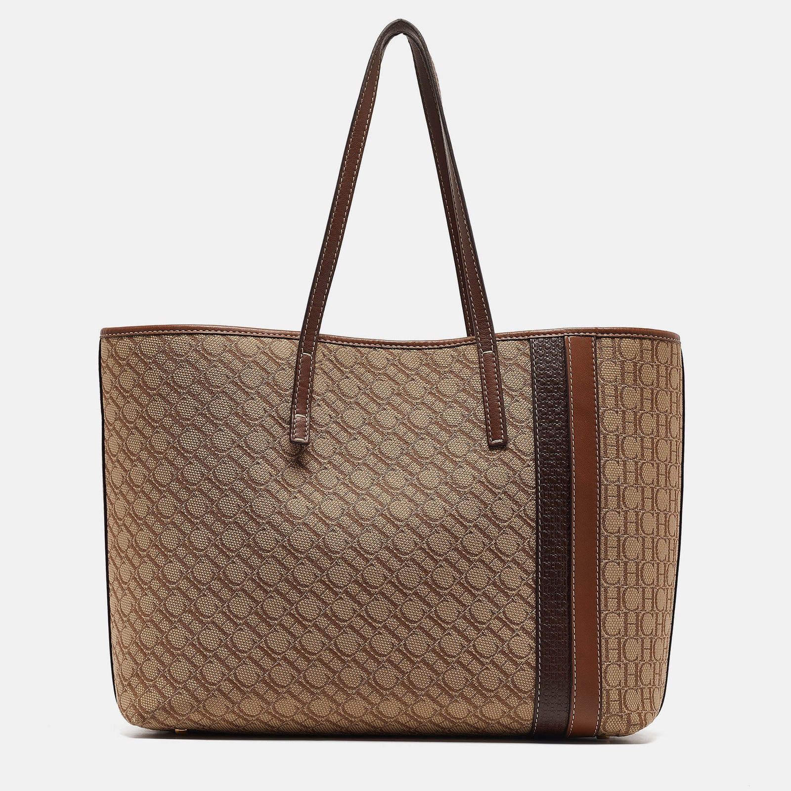 Ch Carolina Herrera Brown/Beige Monogram Canvas Shopper Tote