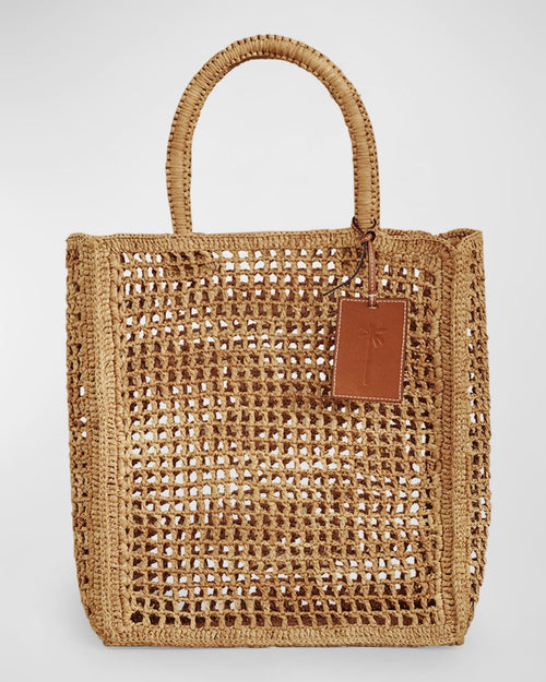 Net North-South Raffia Top-Handle Bag