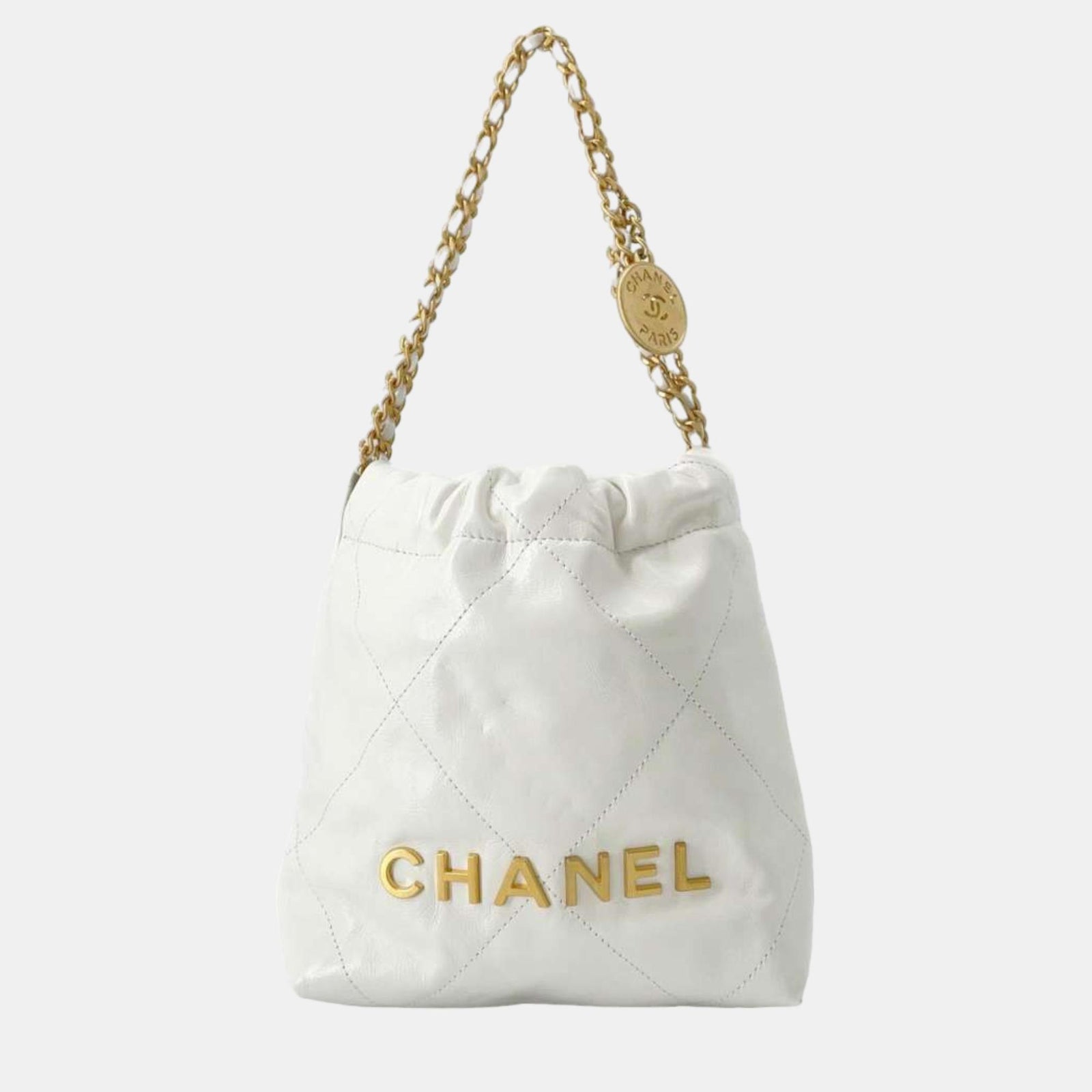 Chanel White Leather Mini Chain Hobo Bag