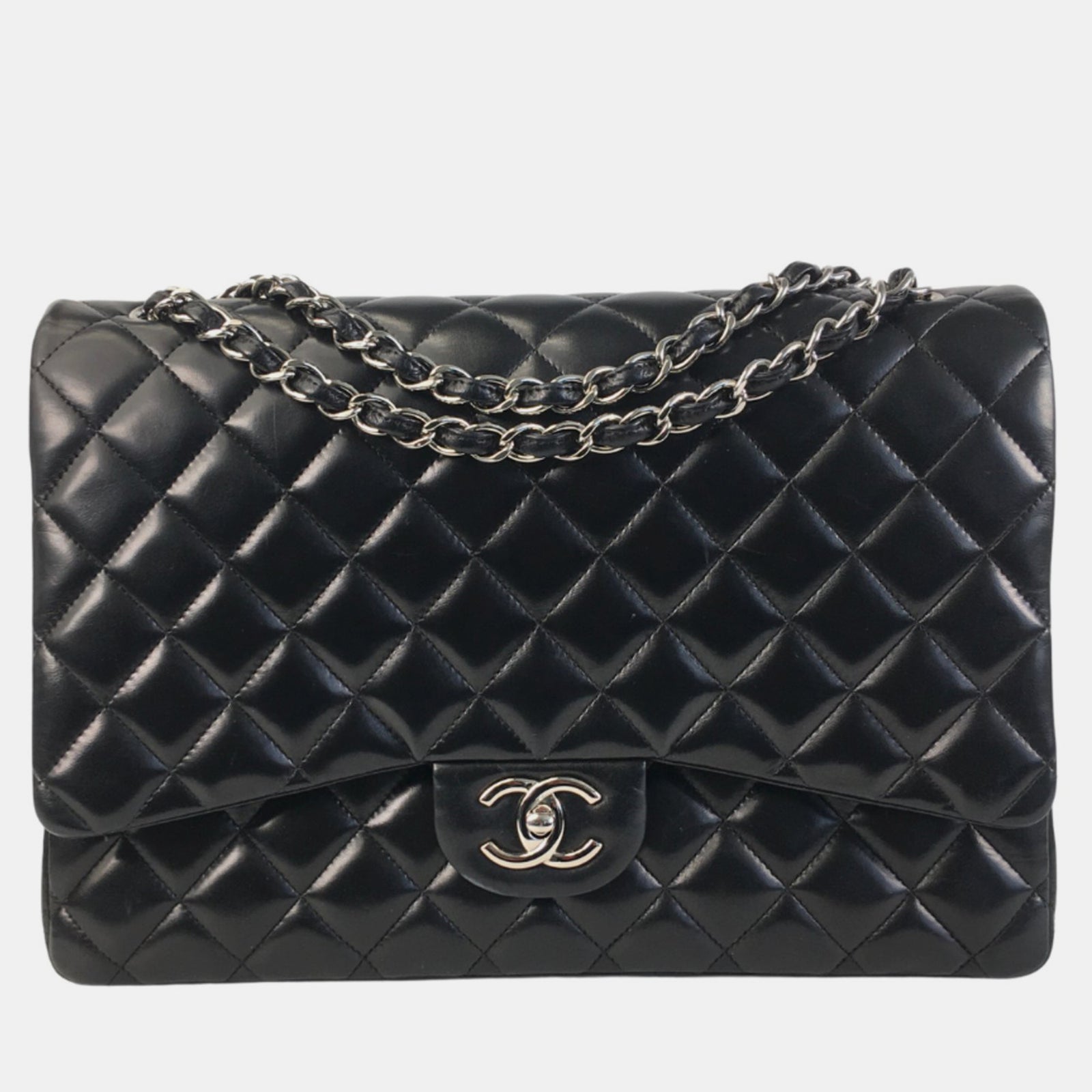 Chanel Black Lambskin Leather Jumbo Classic Double Flap Shoulder Bag