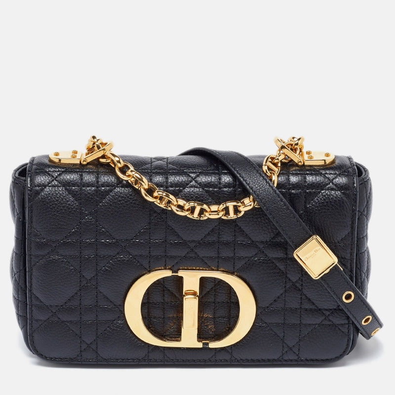 Dior Black Cannage Leather Small Caro Shoulder Bag