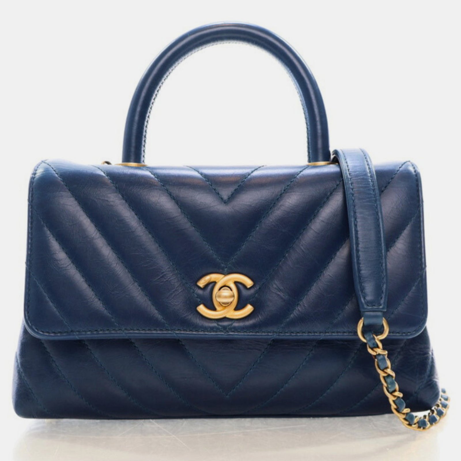 Chanel Blue Leather Small Coco Handle Top Handle Bags