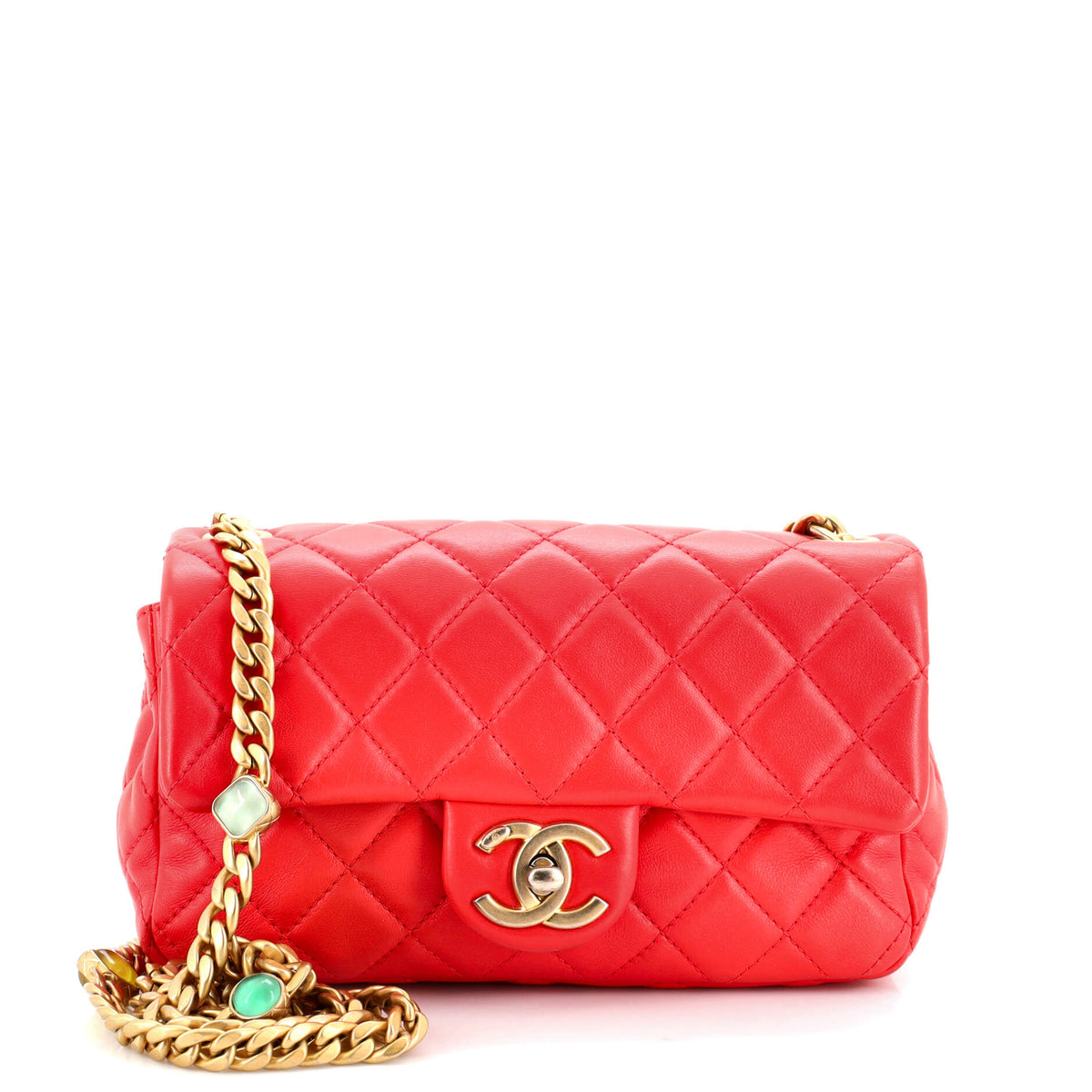 Chanel CHANEL Pearl Samba Resin Chain Flap Bag Quilted Lambskin Mini