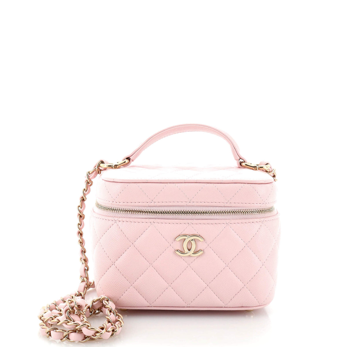 Chanel CHANEL CC Top Handle Vanity Case with Chain Quilted Caviar Mini