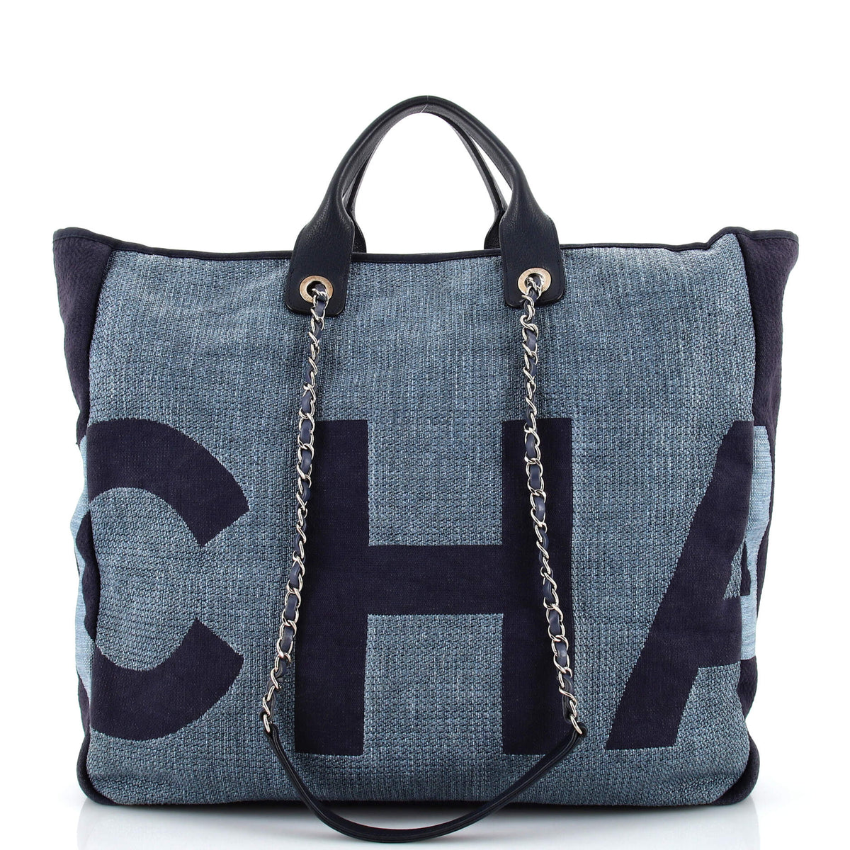 Chanel CHANEL Deauville Logo Shopping Tote Printed Raffia Large