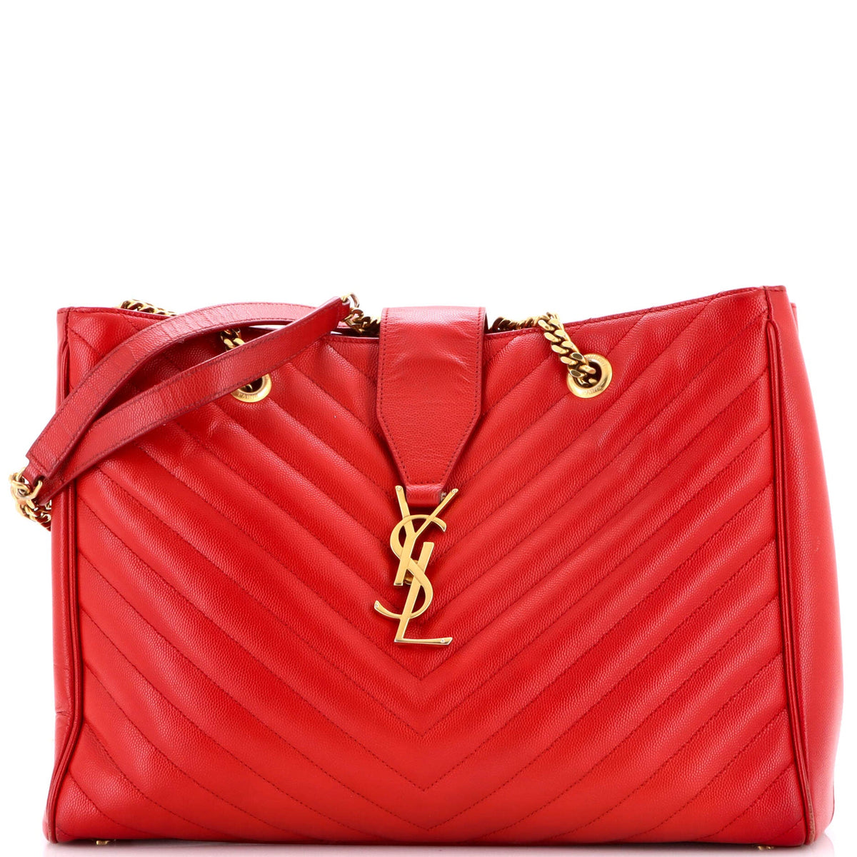 Saint Laurent Classic Monogram Shopper Matelasse Chevron Leather Large